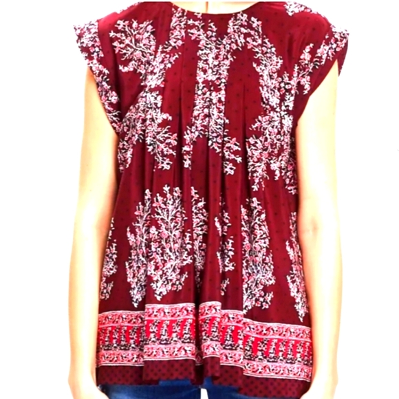 Madewell Womens Lassie Garden Cap Sleeve Burgandy Printed Shirt - Picture 2 of 7